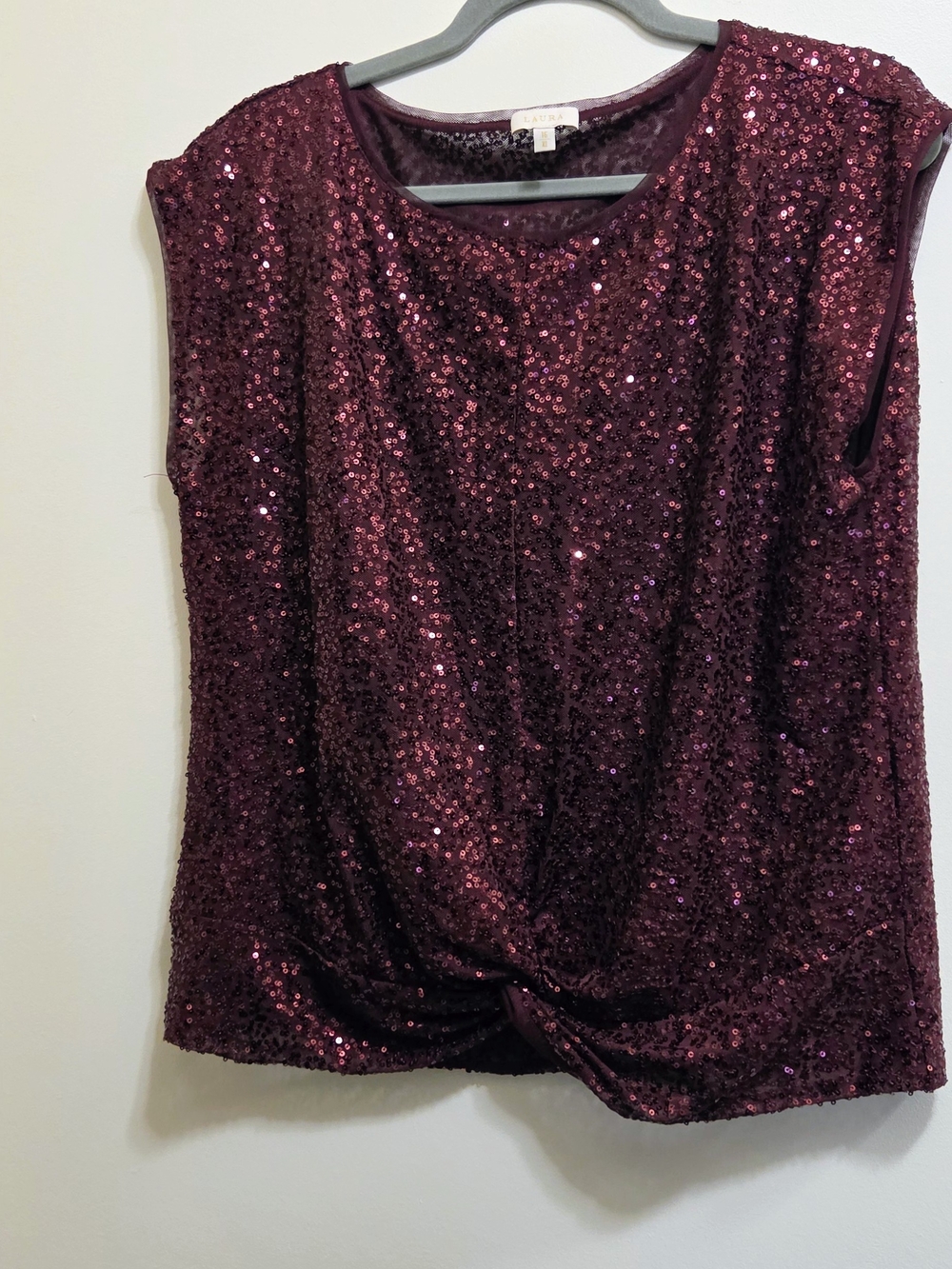 Laura Burgundy Sequin Twist-Front Sleeveless Top XL